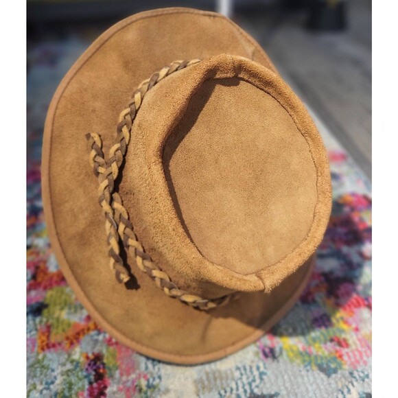 Vintage Skullys Henschell Weathered Suede Hippie Boho Outback Hat USA Large - Picture 5 of 16